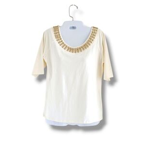 Madison Hill | NWT Chic Cream/Gold Studded Neckline 3/4 Sleeve Top (SIZE S)